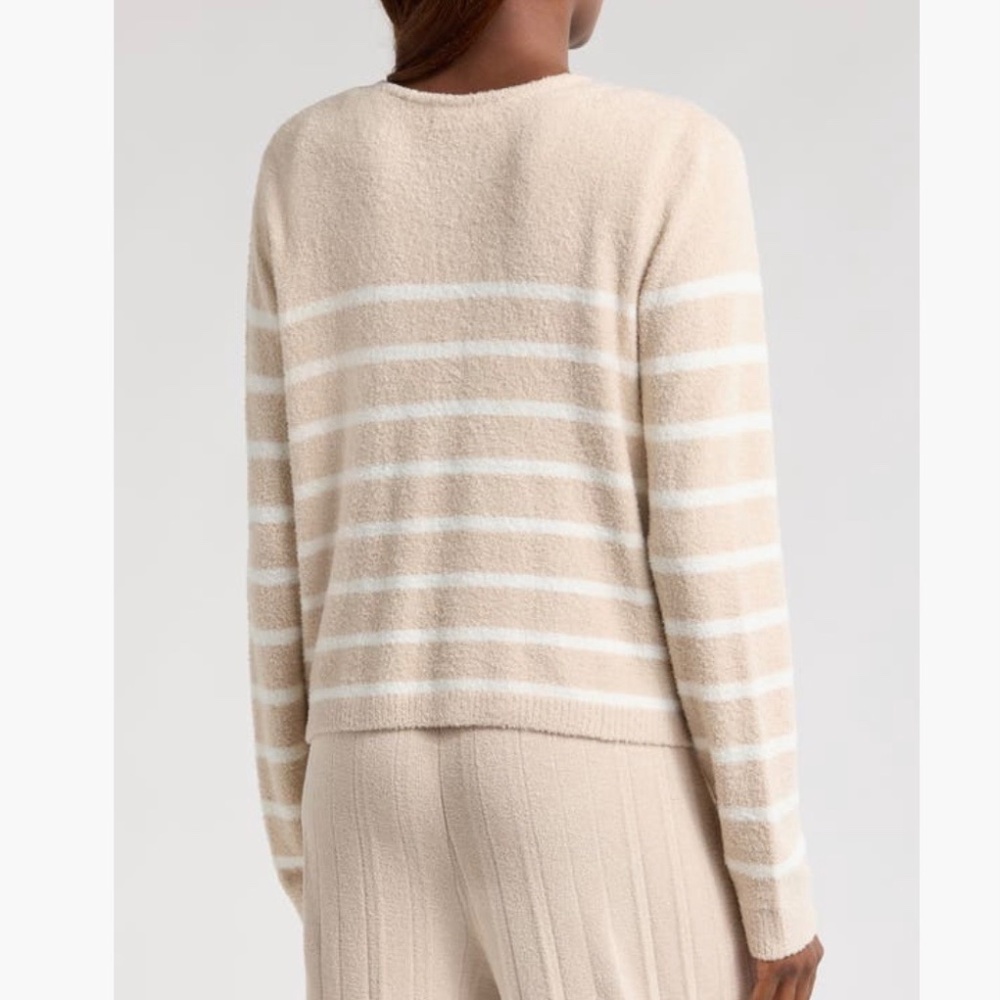 Barefoot Dreams CozyChic Lite Striped Cardigan Stone/Pearl SZ XL - Picture 3 of 16